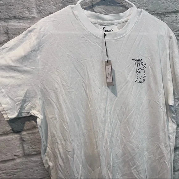 NWT Rollas Men’s Medium Bird Head Chain Stitch White T-shirt - Picture 4 of 7